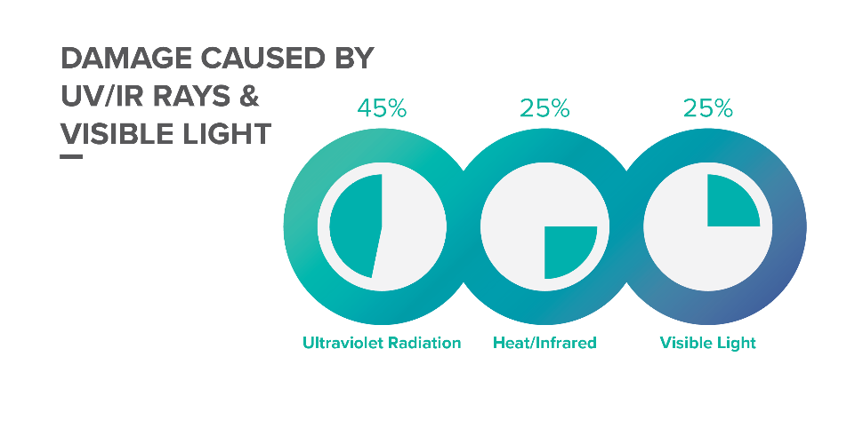 pi chart showing damage caused by uv/ir rays and visible light